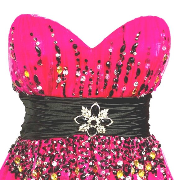 Alyce Designs Pink Sequin Showgirl Jeweled Cocktail Dress Corset Back 6 Hoco - Picture 3 of 13